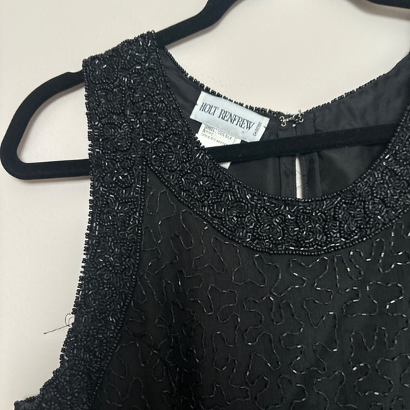 Vintage Holt Renfrew beaded silk black mini dress size L - Picture 2 of 6